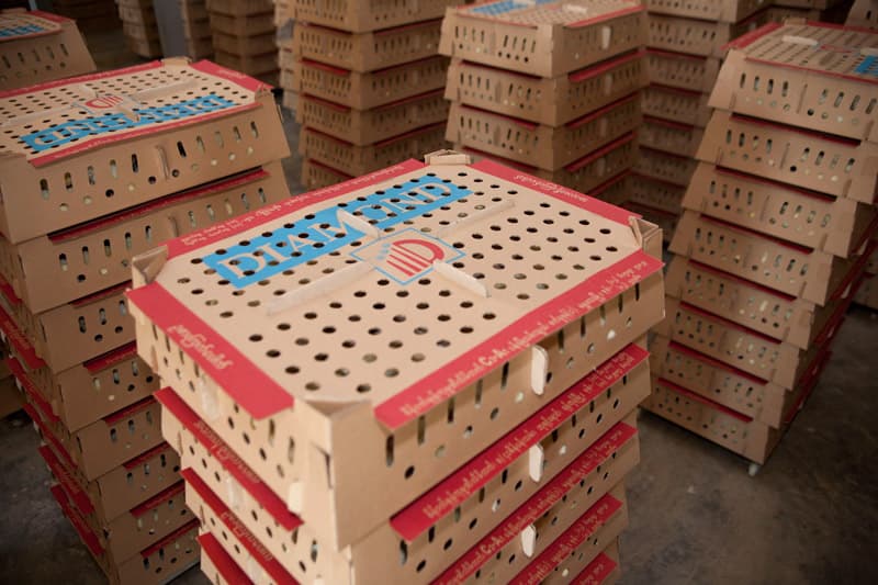 Branded transport crates ready for distribution
